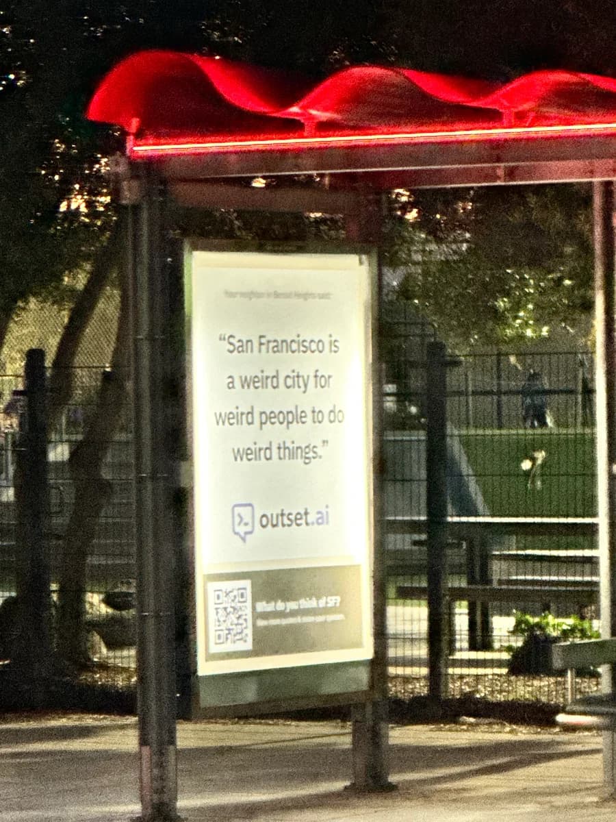 A 101 highway billboard for an enterprise AI product (or a Minerva nametag)